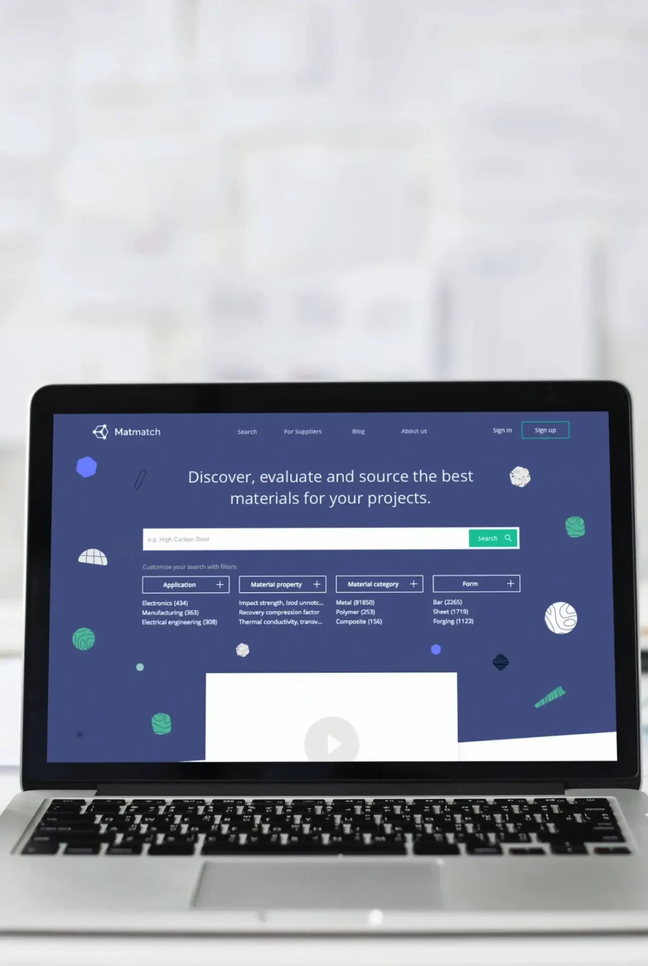 Matmatch engineering materials search platform shown on a laptop